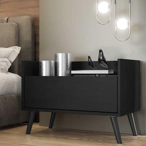 Mesa De Cabeceira 60 Cm C/ Pés Retrô Multimóveis Preta