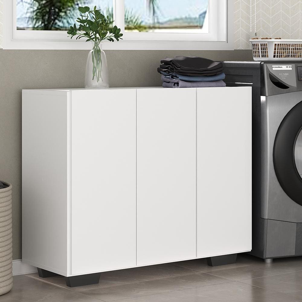 Armário Lavanderia Com 3 Portas 90 Cm Mp5034 Branco/Preto