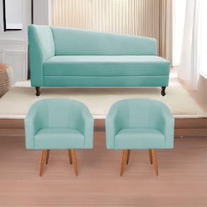 Kit Diva 140Cm Lado Esquerdo E 02 Poltronas Luiza Suede - Doce Sonho Móveis Azul Tiffany
