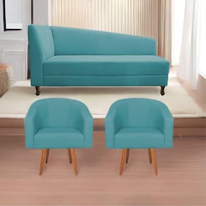 Kit Diva 140Cm Lado Esquerdo E 02 Poltronas Luiza Suede - Doce Sonho Móveis Azul Turquesa