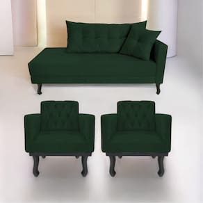 Kit Diva Recamier Azura 160cm Lado Esquerdo e 02 Poltronas Classic Suede Verde