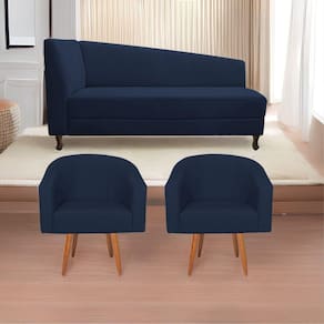Kit Diva 140Cm Lado Direito E 02 Poltronas Luiza Suede - Doce Sonho Móveis Azul Marinho