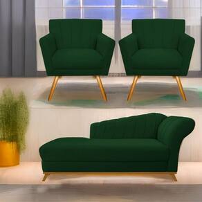 Kit Diva Recamier Vanessa 160Cm Lado Esquerdo E 02 Poltronas Laura Suede Cor Verde