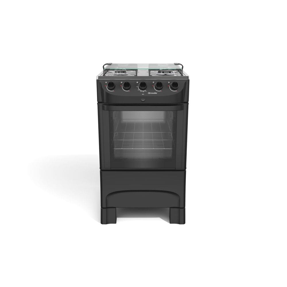 Fogão 4 Bocas com Mesa de Inox e Acendimento Mueller Preto