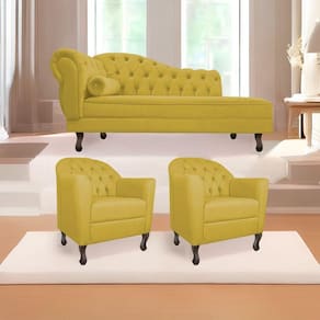 Kit Diva Recamier Diana 160cm Lado Direito e 02 Poltronas Julia Suede Amarelo