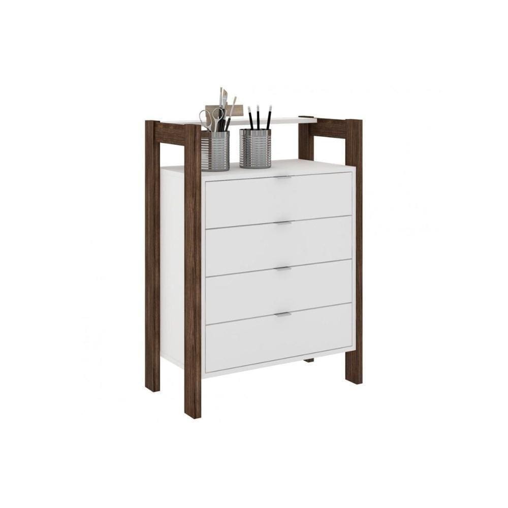Balcão De Escritório Az1012 C/ 4 Gavetas Branco/nogal - Tecno Mobili