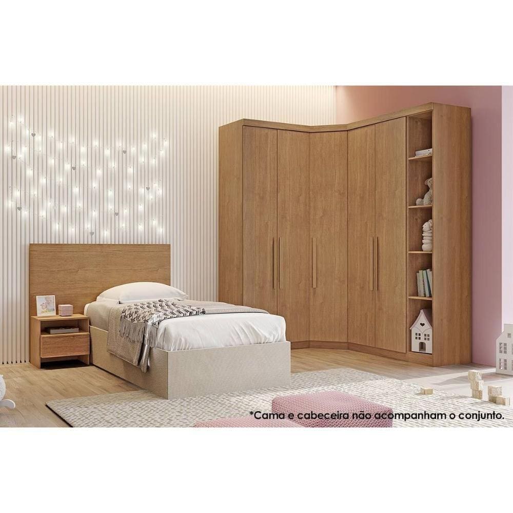 Quarto Modulado Solteiro Rizon 4 Peças (1 Closet 2 Guarda Roupas 1 Complemento) Qc209 Freijo Cumaru