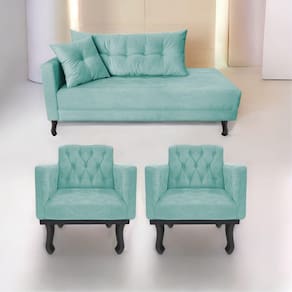 Kit Diva Recamier Azura 140Cm Lado Direito E 02 Poltronas Suede - Doce Sonho Móveis Azultiffany