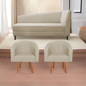 Kit Diva Recamier Heitor 160cm Lado Esquerdo e 02 Poltronas Luiza Suede Bege