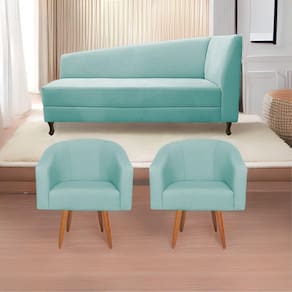 Kit Diva 160Cm Lado Esquerdo E 02 Poltronas Luiza Suede - Doce Sonho Móveis Azul Tiffany