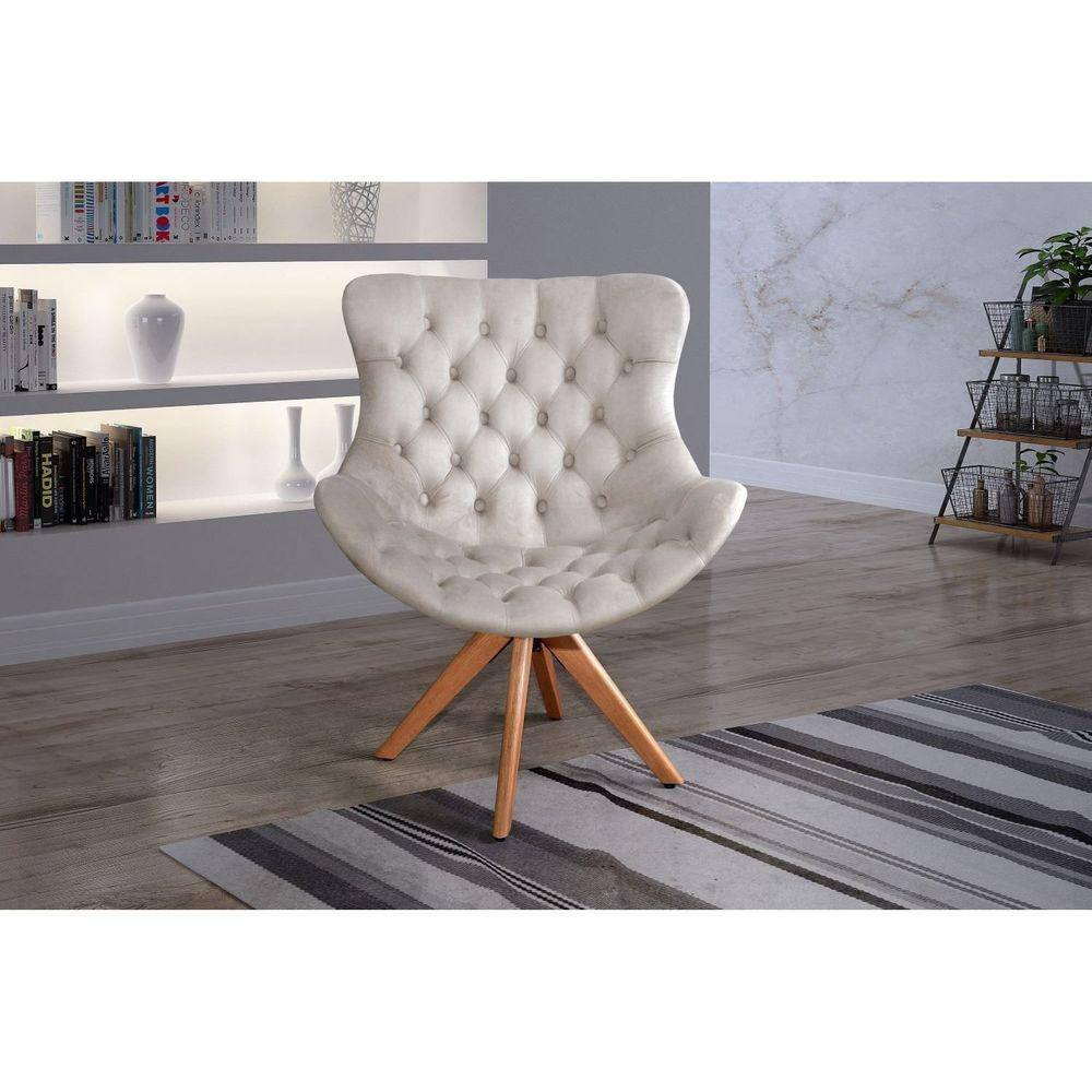 Poltrona Decorativa Botões encapados Giratória 73cm Júlia Nude