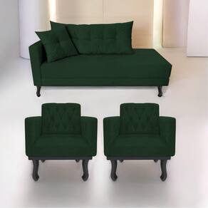 Kit Diva Recamier Azura 185cm Lado Direito e 02 Poltronas Classic Suede Verde