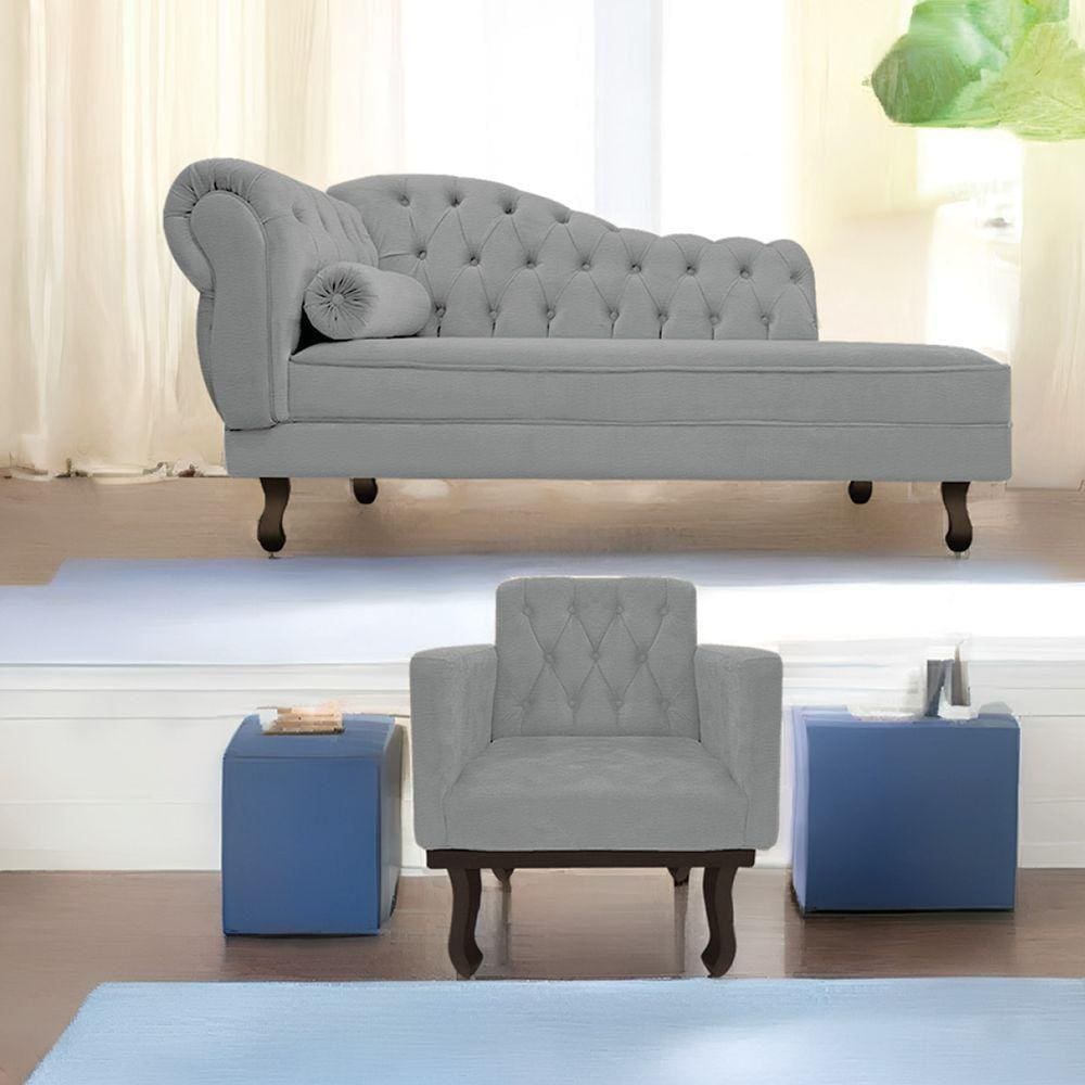 Kit Diva Recamier Diana 160Cm Lado Direito E 01 Poltrona Classic Corano - Doce Sonho Móveis Cinza