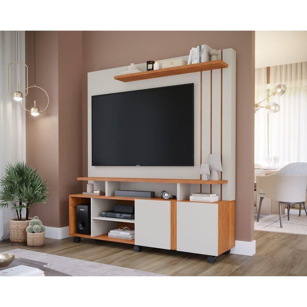 Estante Home para Tv até 55 Polegadas 2 Portas Valência Off White/Cinamomo