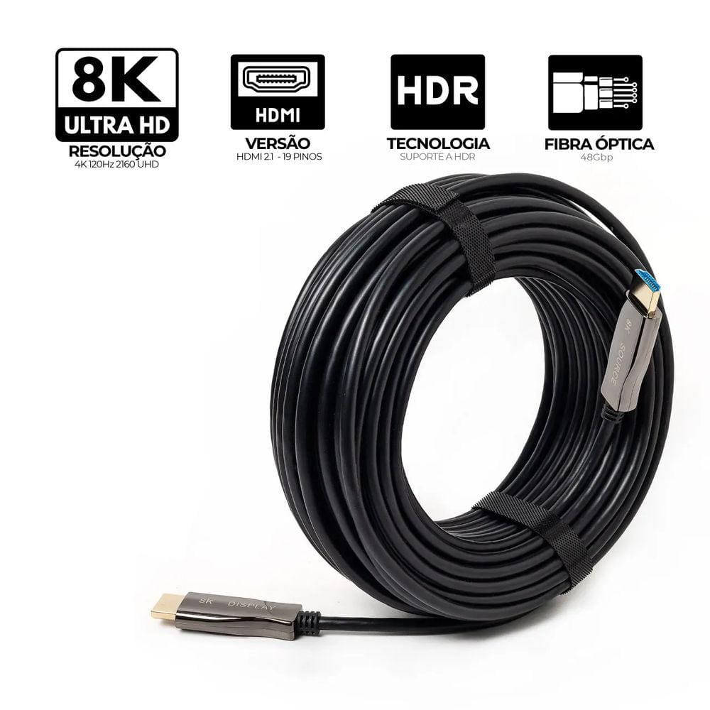 Cabo De Fibra Optica, Conector Hdmi Versao 2.1, 8K - 60Hz, 15Mts