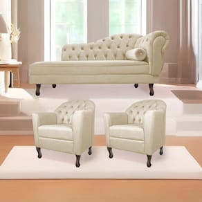 Kit Diva Recamier Diana 185cm Lado Esquerdo e 02 Poltronas Julia Corano Bege