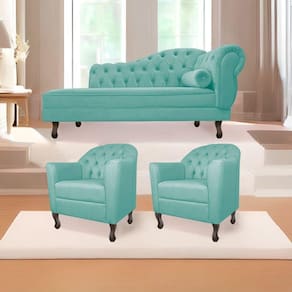 Kit Diva Recamier Diana 160cm Lado Esquerdo e 02 Poltronas Julia Suede Azul Tiffany