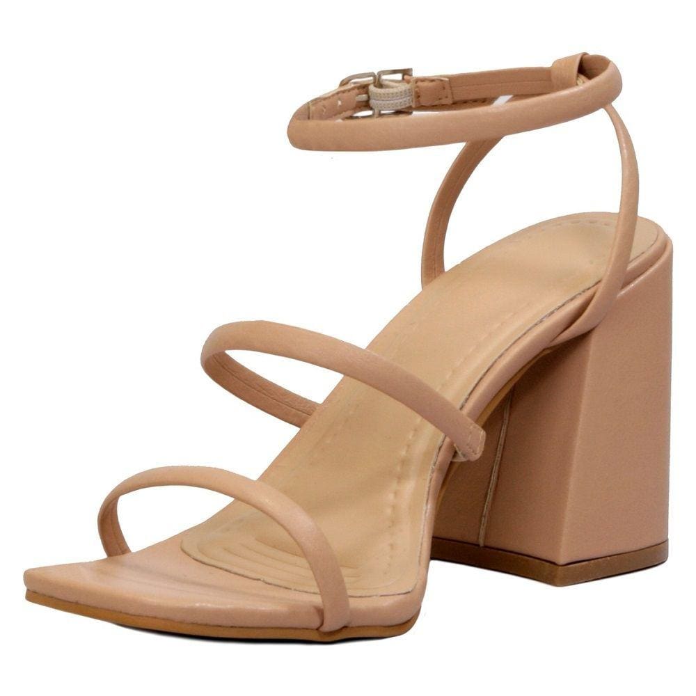 Sandália Feminina Casual Lisa Salto Grosso e Fecho de Fivela