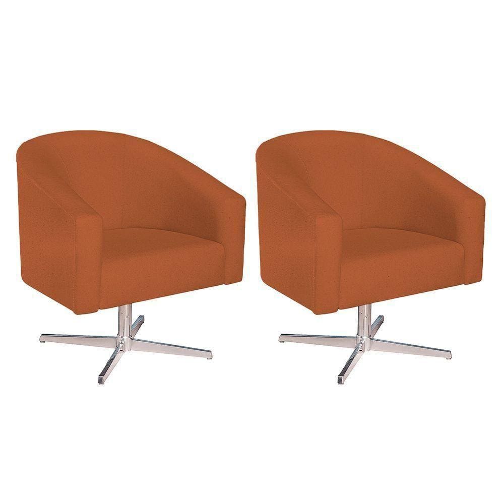 Kit 02 Poltronas Luiza Base Giratória De Metal Suede - Doce Sonho Móveis Terracota