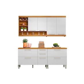 Cozinha Modulada Nesher Burguesa Premium 4 Peças (2 Armários + 2 Balcões) C4P14 Freijó/Branco