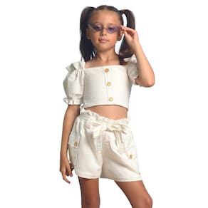 Conjunto Infantil Meninas Lessa Kids Linho Off White 8653