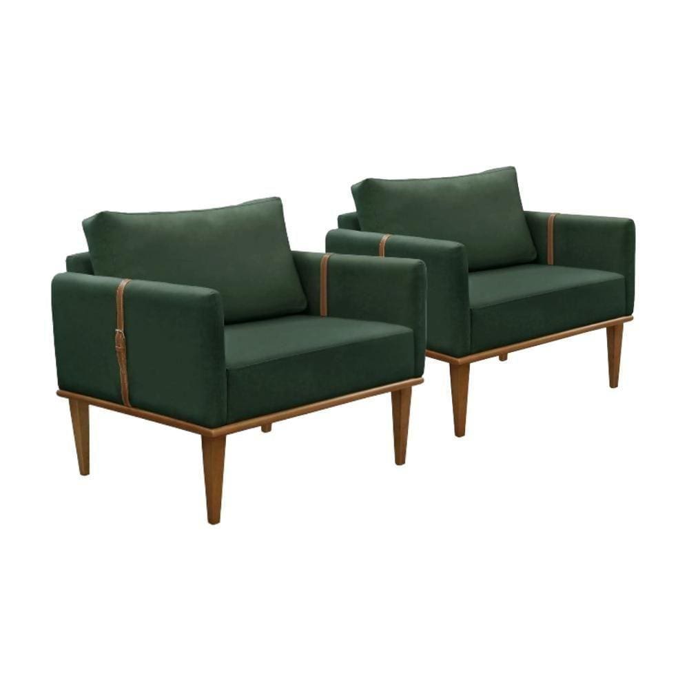 Conjunto - 2 Poltronas Milla Luxo Madeira Maciça Castellar Veludo Verde