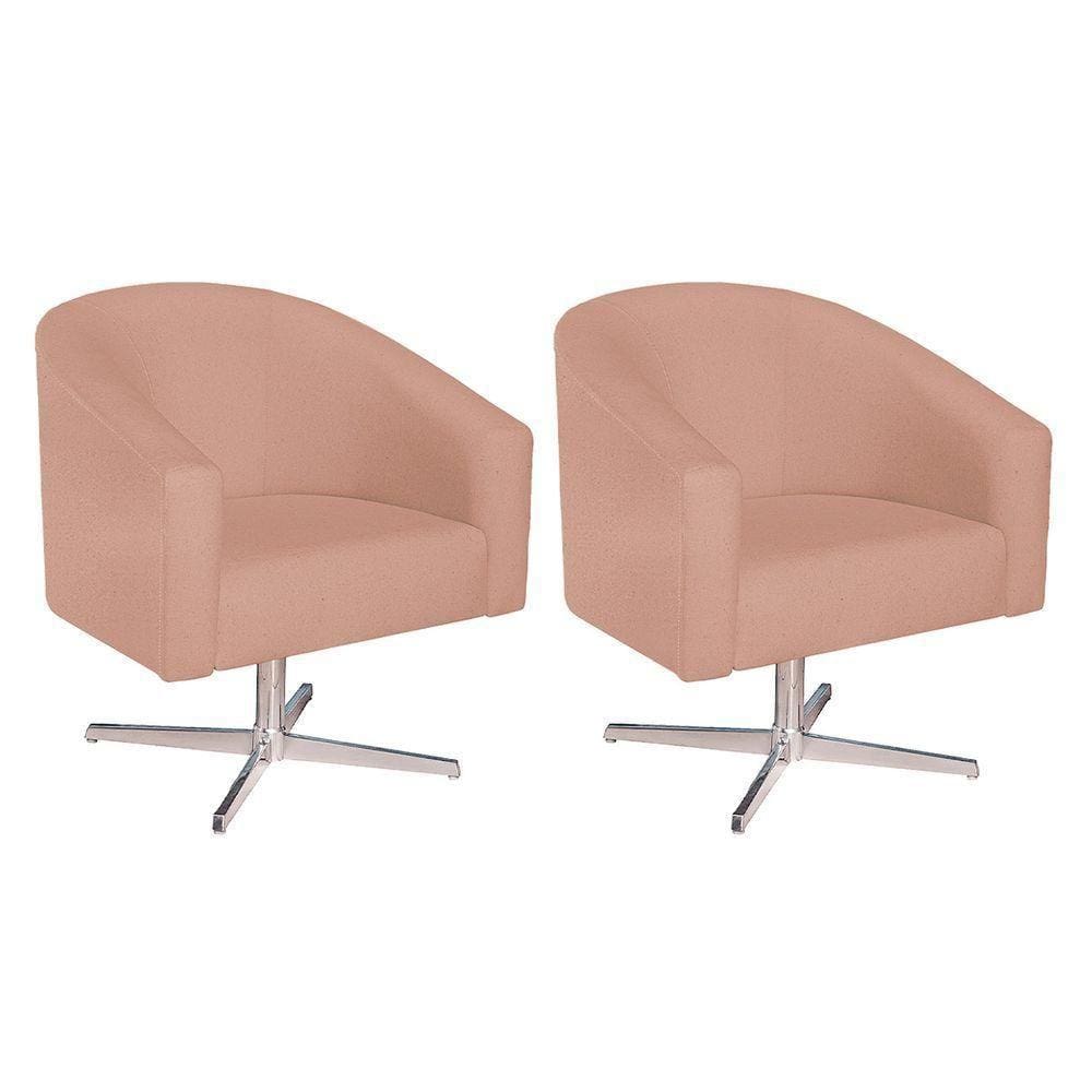 Kit 02 Poltronas Luiza Base Giratória De Metal Suede - Doce Sonho Móveis Rosê