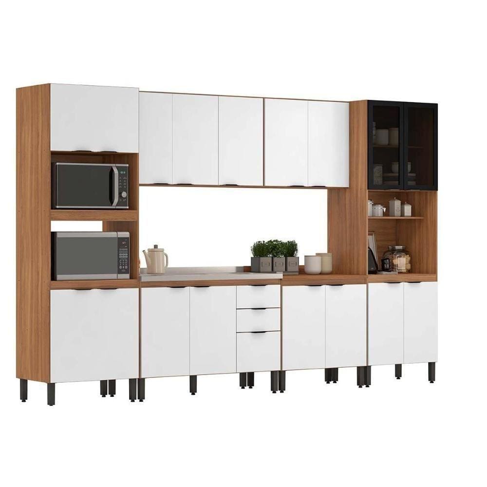 Cozinha Modulada Completa Fmt006 2 Aéreos 2 Balcões 2 Paneleiros 6pçs Amendola-branco Demóbile