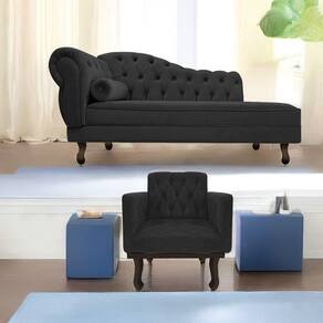 Kit Diva Recamier Diana 140Cm Lado Direito E 01 Poltrona Linho - Doce Sonho Móveis Cinza Escuro