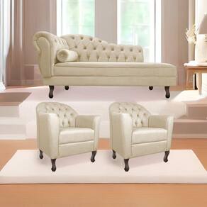 Kit Diva Recamier Diana 160cm Lado Direito e 02 Poltronas Julia Corano Bege