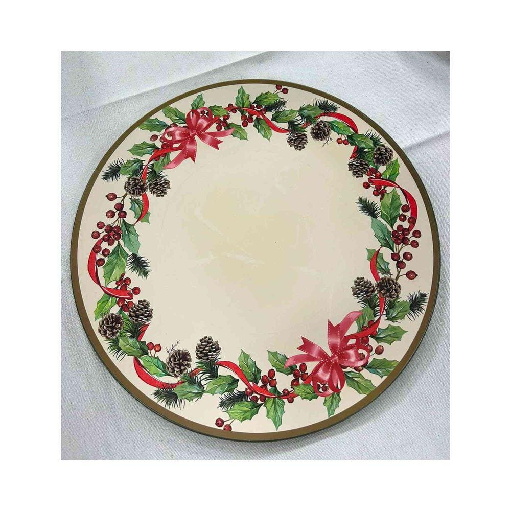 Sousplat Natal Borda Laço 33 cm Yangzi