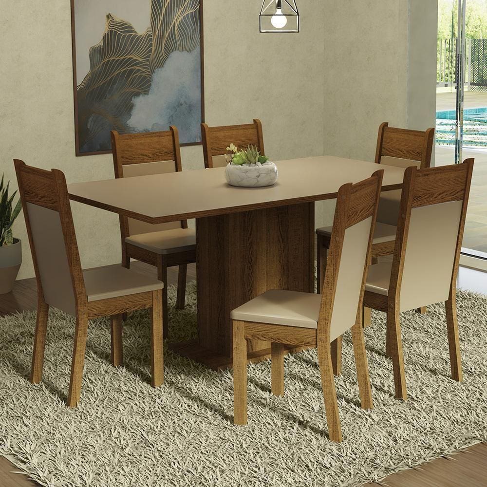 Kit Sala De Jantar Mesa 6 Cadeiras Augusta Madesa Crema/Bege