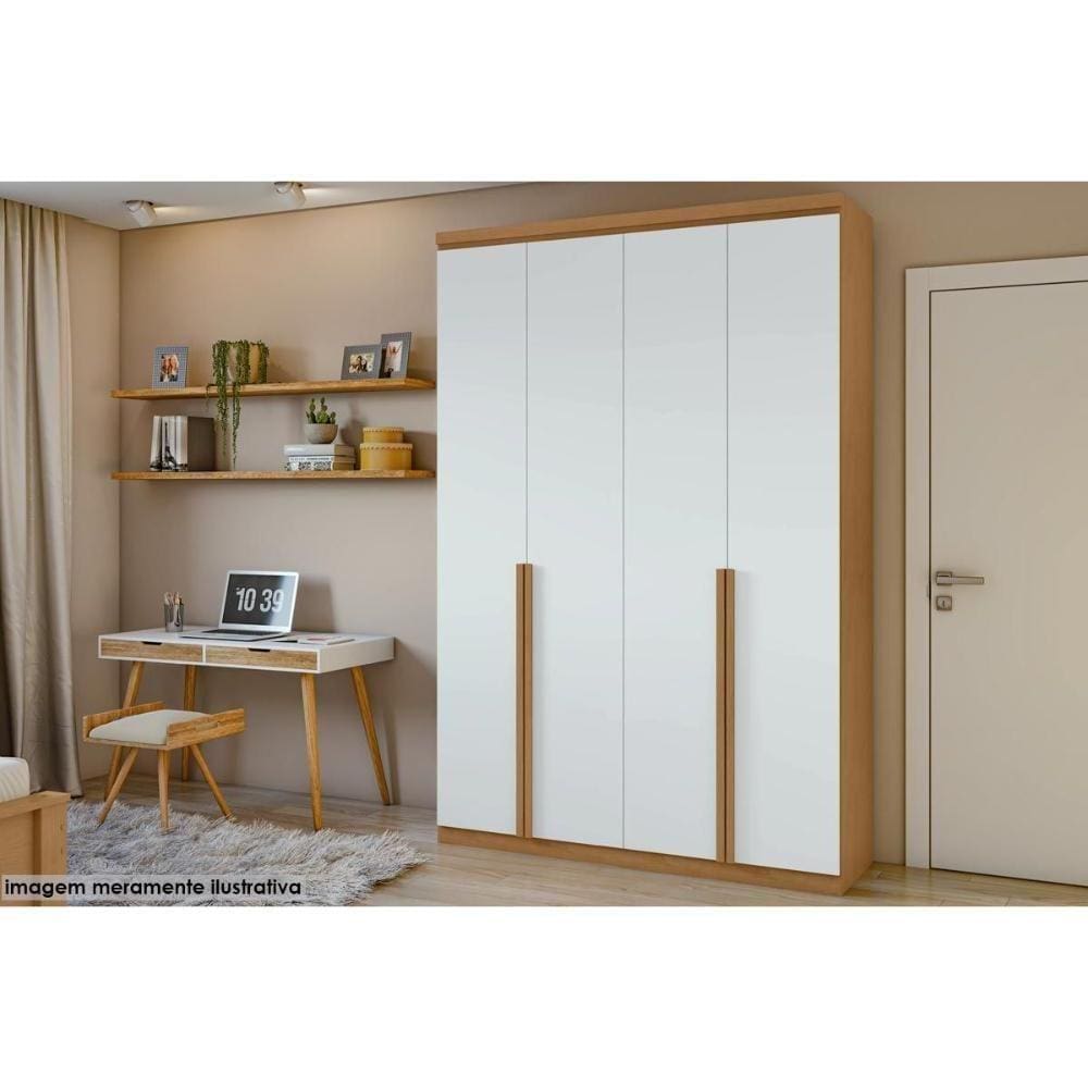 Guarda Roupa 4 Portas E 2 Gavetas Alonzo New Amêndoa-Branco - Lopas