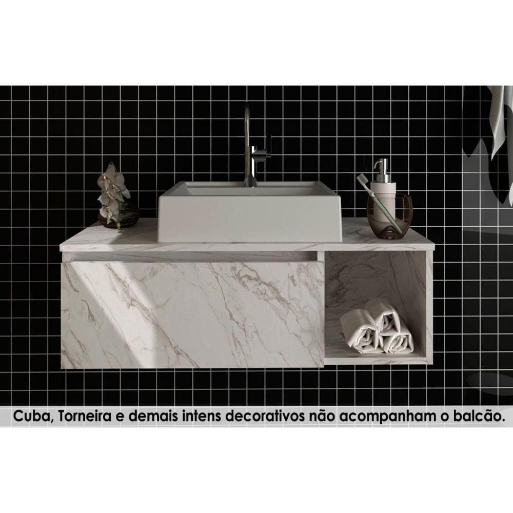 Gabinete De Banheiro Suspenso Bn3601 1 Porta Cor Mármore Branco - Tecno Mobili