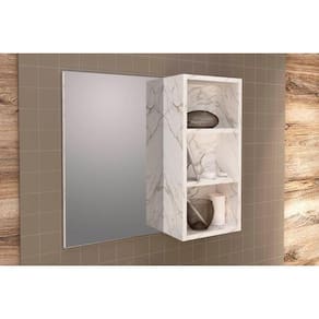 Armário P/ Banheiro Bn3609 C/ Espelho Cor Mármore Branco - Tecno Mobili