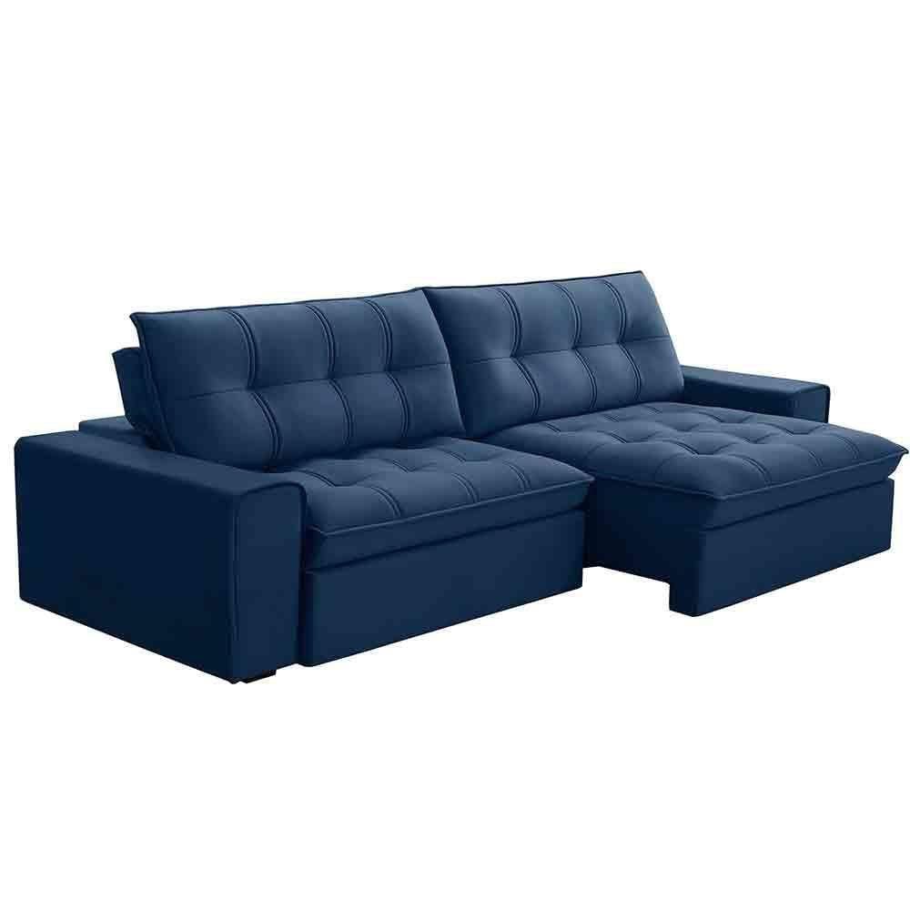 Sofá Retrátil Reclinável 3 Lugares 250Cm Argon F05 Veludo Azul
