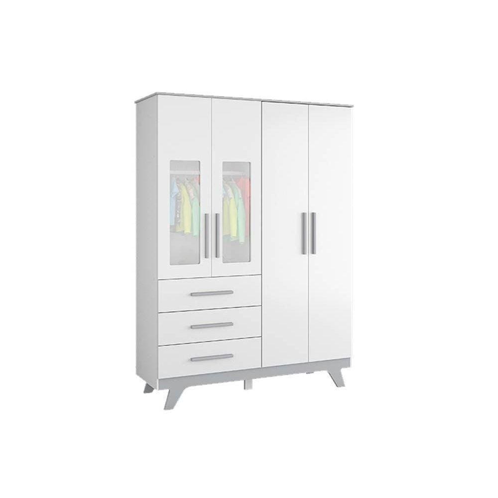 Guarda Roupa Bebê Retrô C- 3 Portas E 4 Gavetas Branco-Cinza - Peroba