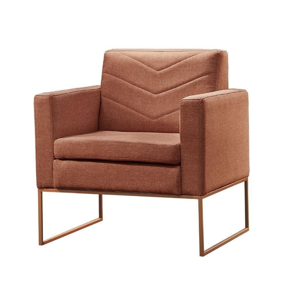 Poltrona Apolo Luxo Base Bronze Castellar Móbile Linho Terracota Linho Terracota