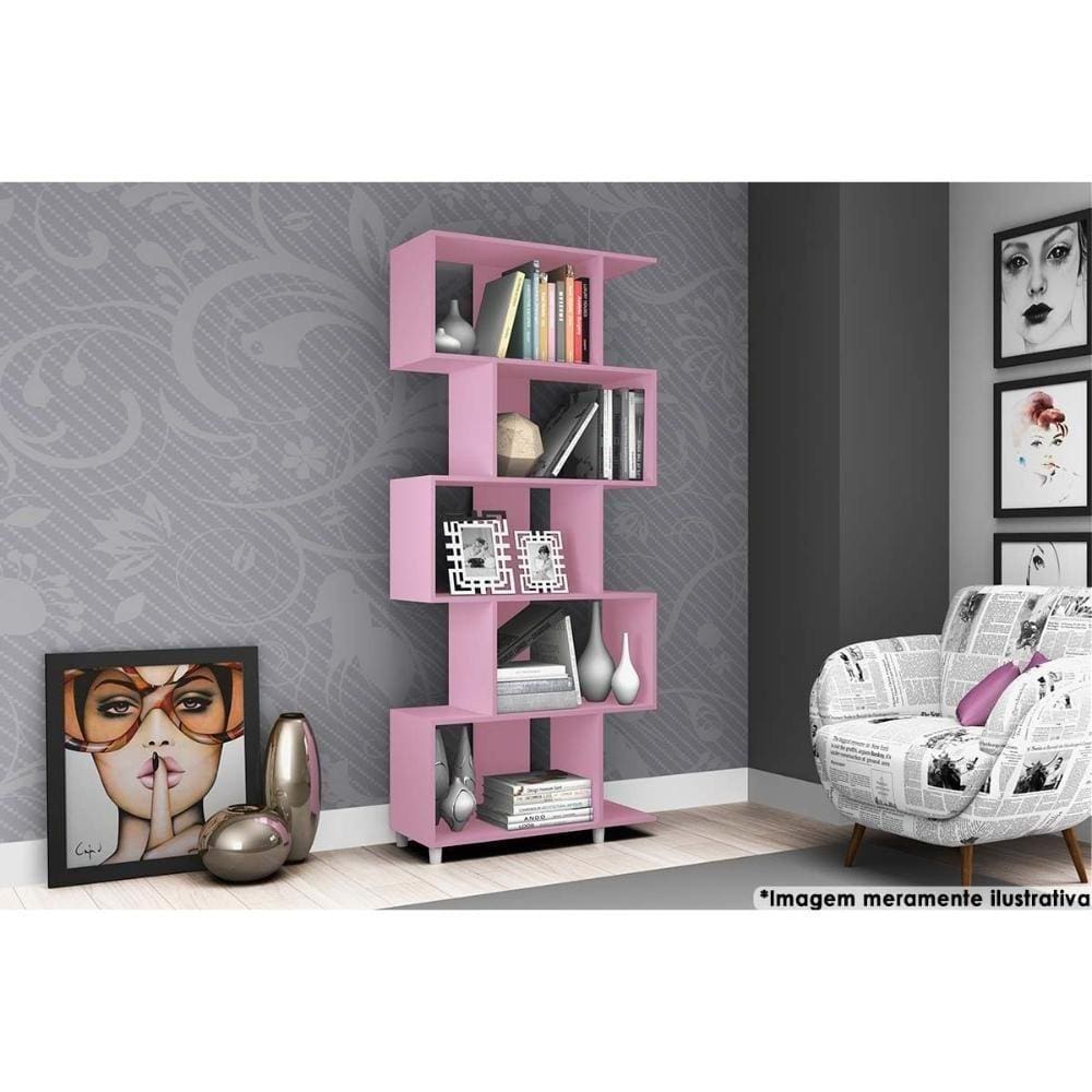 Estante Livreiro Solteiro Esm209 C/ 5 Nichos Rosa - Movelbento