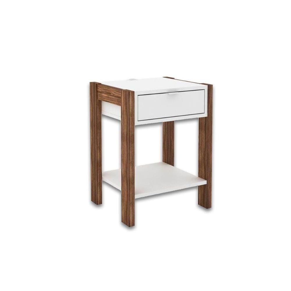 Mesa Cabeceira Az1016 C/ 1 Gaveta Branco/nogal - Tecno Mobili