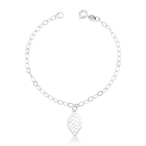 Pulseira Delicada Elos Com Folha Vazada Prata 925 - 19cm