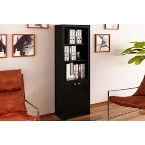 Estante De Escritório Me4110 C/ 2 Portas E 3 Prateleiras Preto - Tecno Mobili