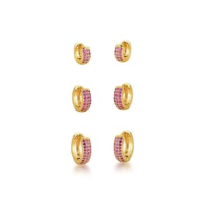 Kit Brincos Argolas Cravejadas Com Zirconias Banhadas A Ouro 18k - Onix