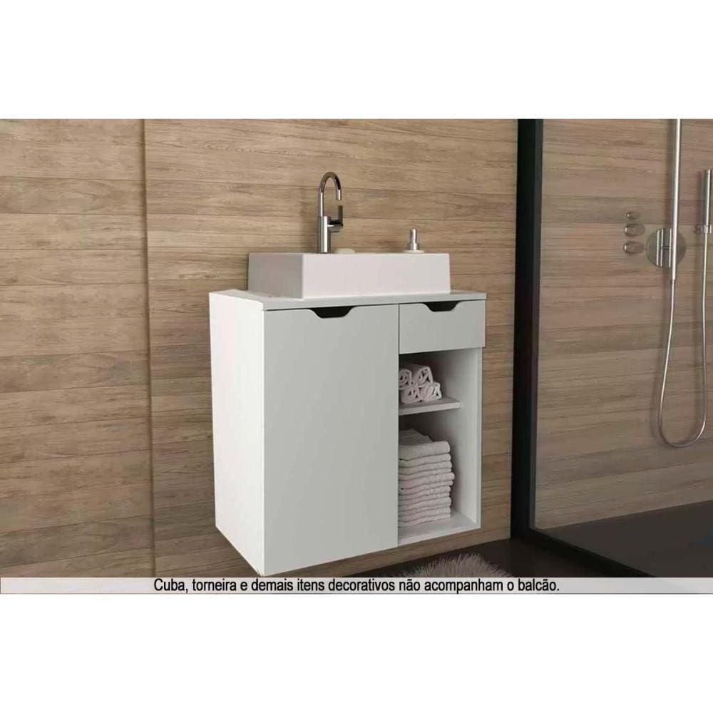 Balcão P- Banheiro Suspenso Bn3605 1 Porta 1 Gaveta Cor Branco - Tecno Mobili