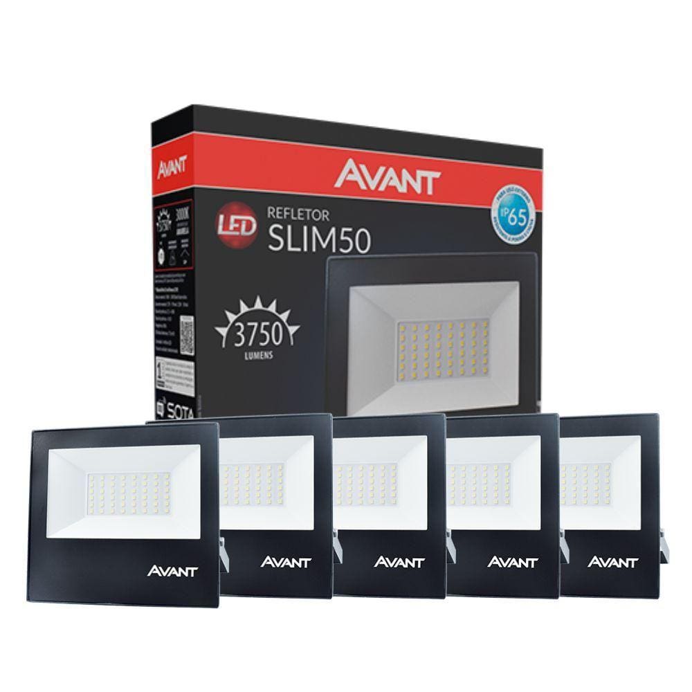Refletor Led Avant 50W 3000K Bivolt Preto 5 Unidades