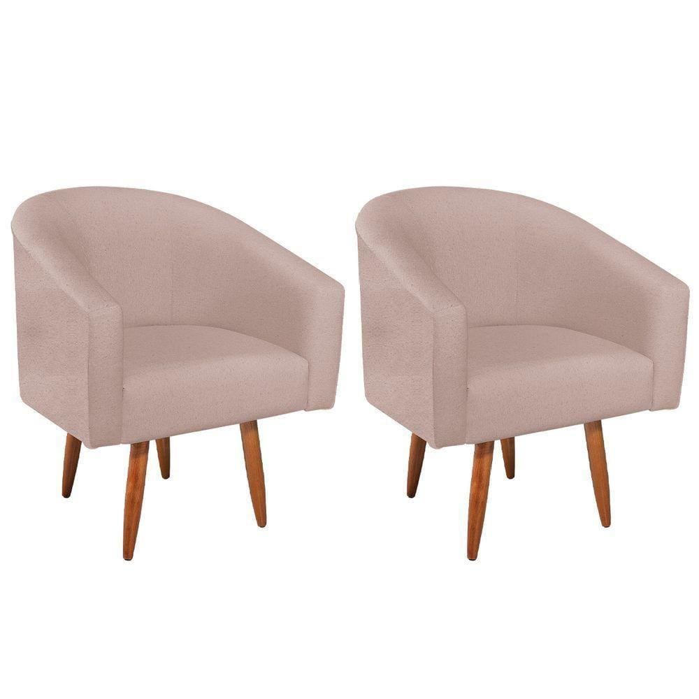 Kit 02 Poltronas Decorativas Luiza Pés Palito Suede - Doce Sonho Móveis Rosê
