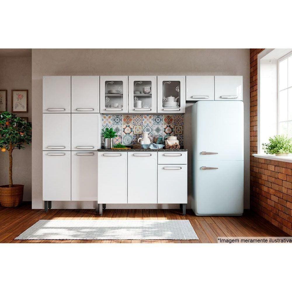 Cozinha Modulada Completa Evidence 4pçs (2 Armários 1 Balcão 1 Paneleiro) C4P39 Branco - Bertolini