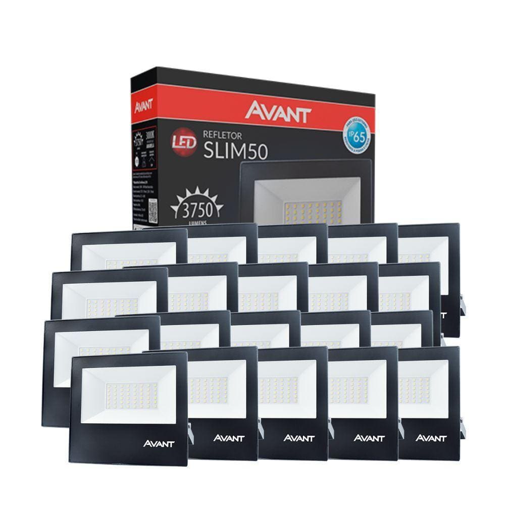 Refletor Led Avant 50W 3000K Bivolt Preto 20 Unidades