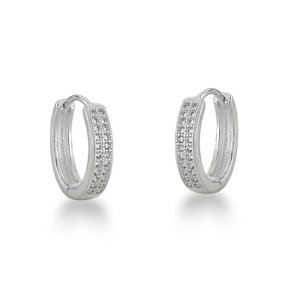Brinco Argola Click Duas Fileiras Zirconias Prata 925 - 1,6cm