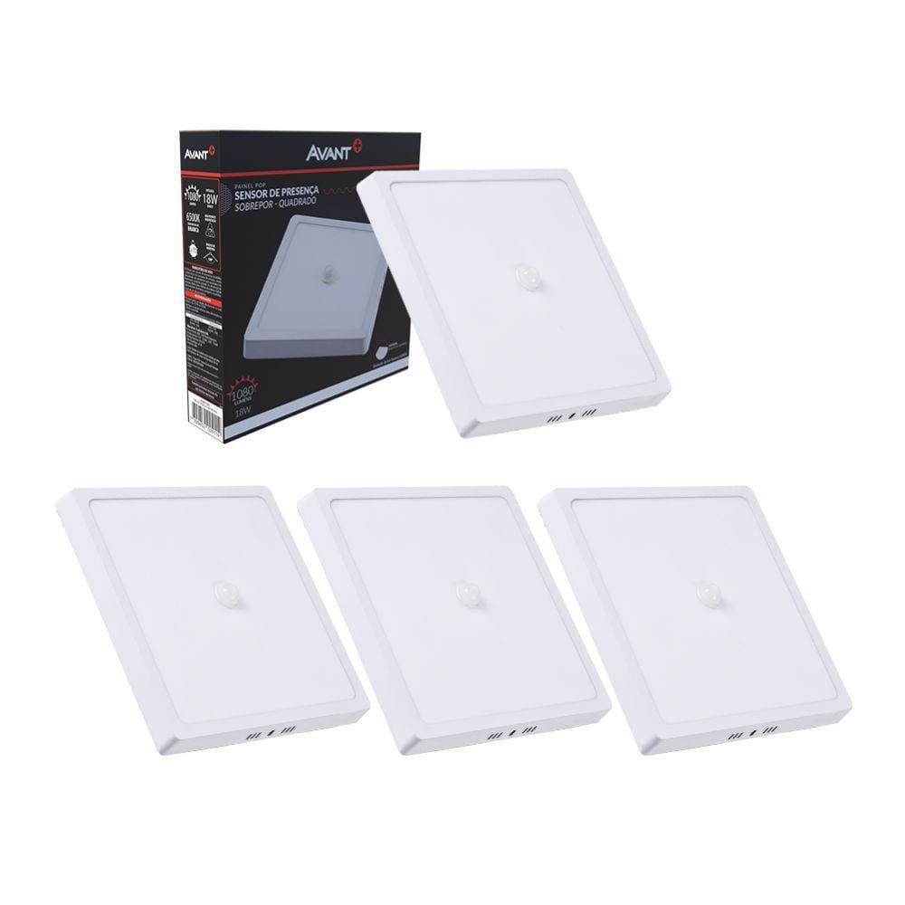 Painel Led Avant Quadrado Sobrepor 24W 6500K Com Sensor 5 Un
